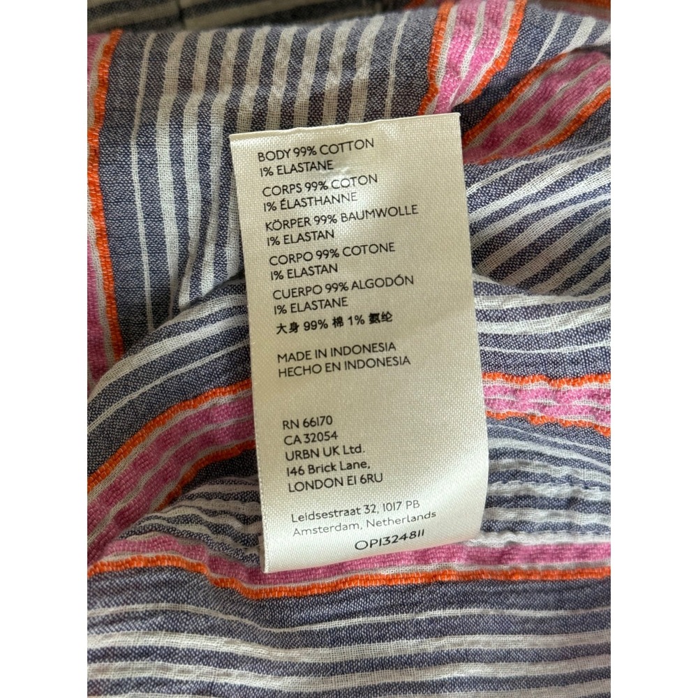 Anthropologie Maeve Stripe Popover Top Short Sleeve Pink Blue 1X Pockets - Picture 6 of 6